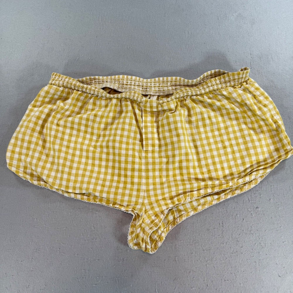 Anthropologie Womens Yellow Gingham Cotton Pajama Shorts XL Smocked